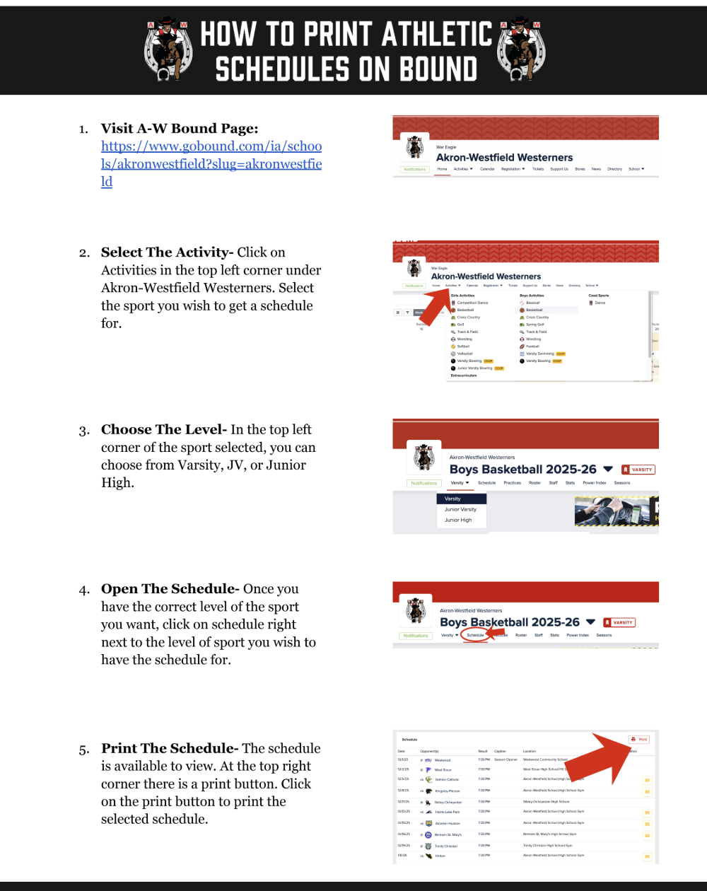How To Print Athletic Schedules on Bound Graphic